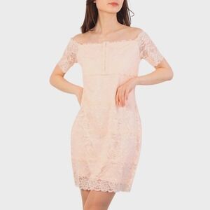 Guess Off-Shoulder Lace Dress in Blush Pink